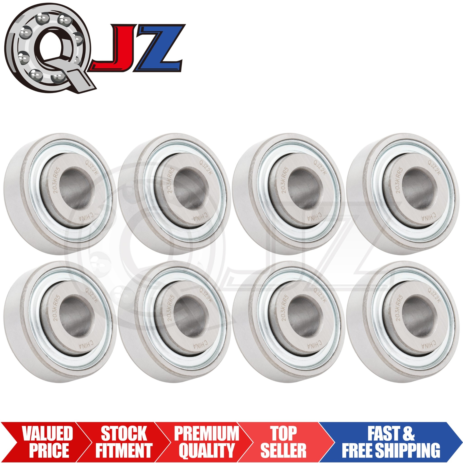 [Qty.8] 203KRR5 Agricultural Felt-Seal Bearing [0.515″ Bore x 40mm OD x 12mm W]