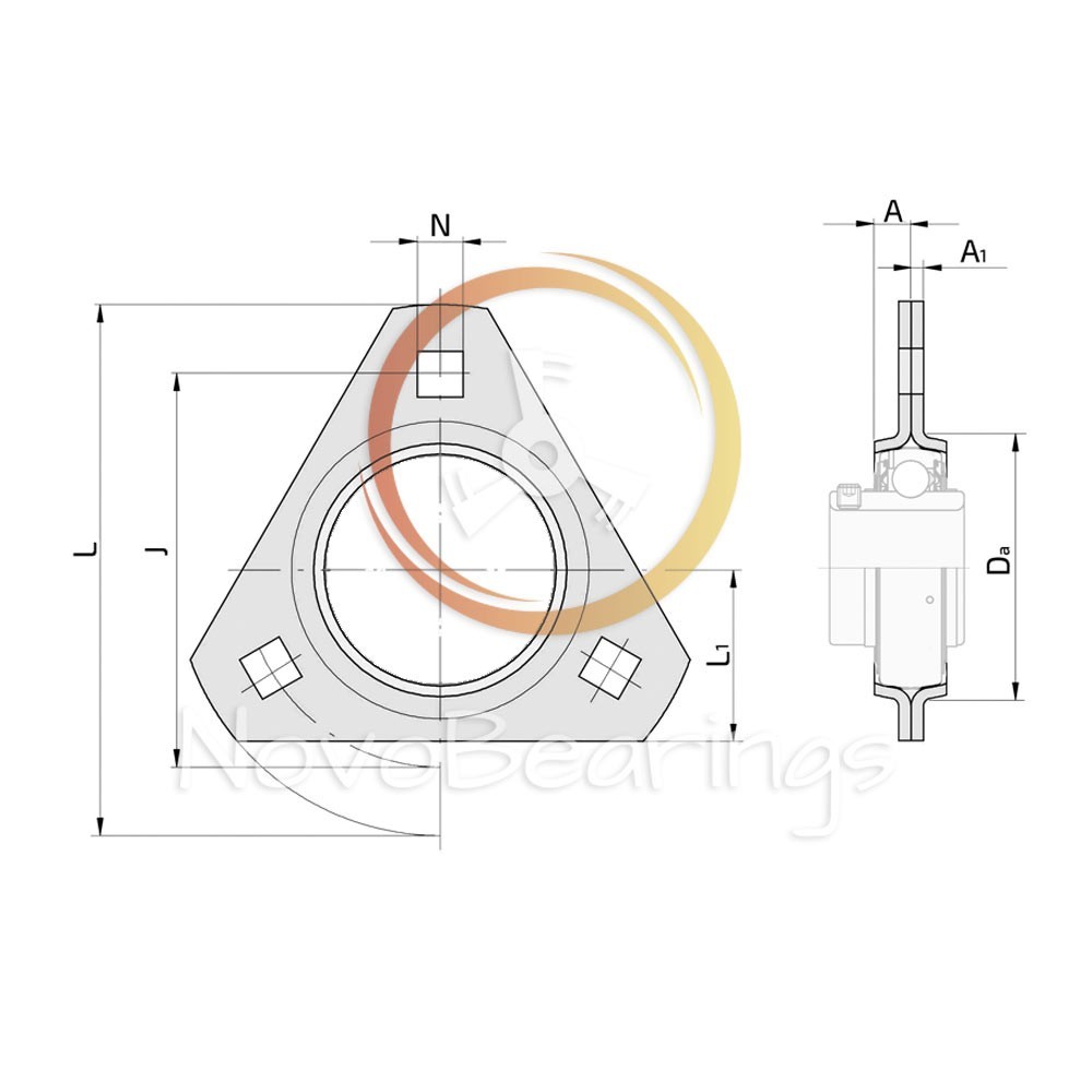 PFT206 3-bolt Flanged Triangular Housing for xx206 insert ball bearings by SNR