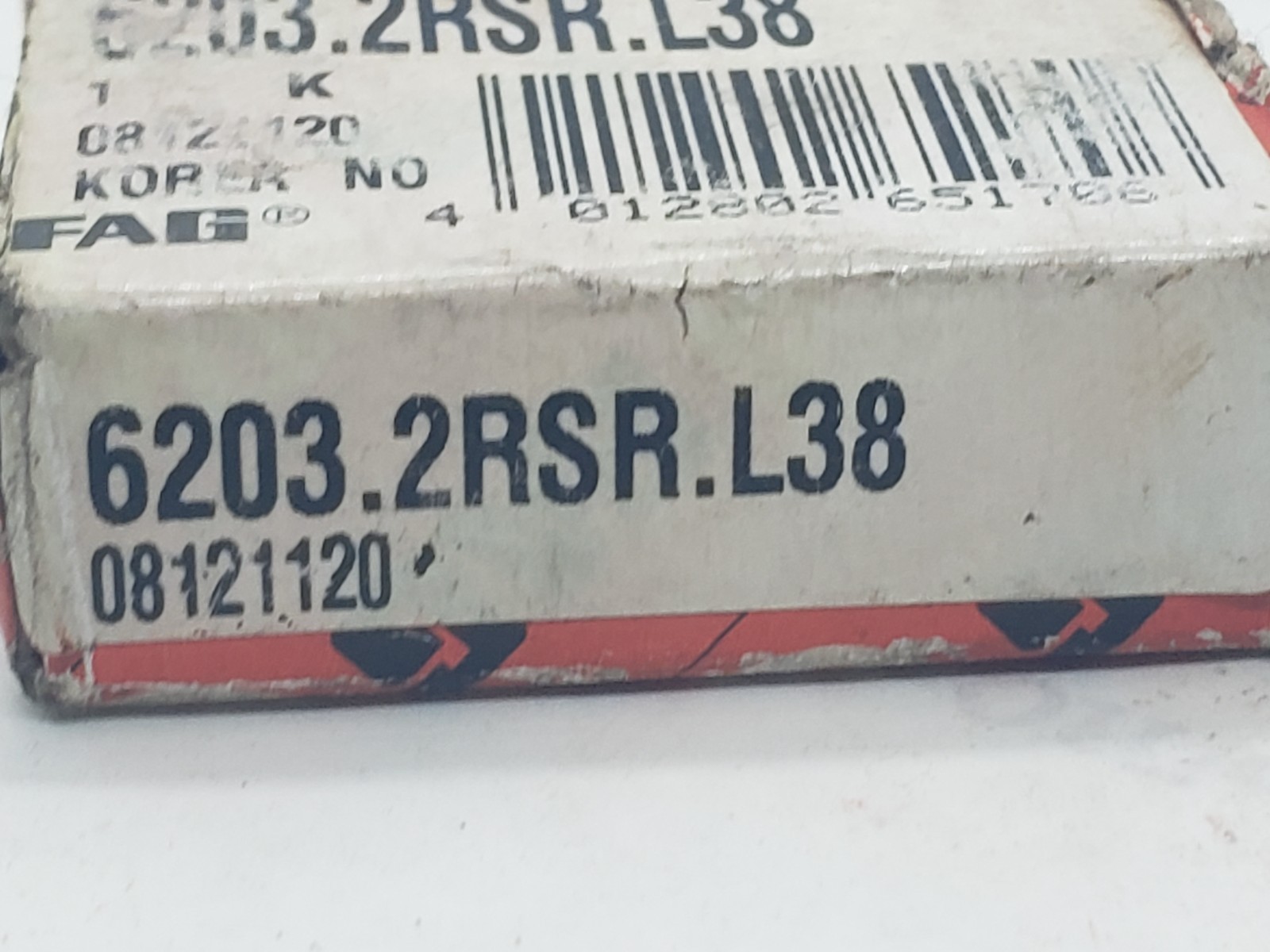 FAG 6203-2RSR-L038 DEEP GROOVE BALL BEARING 17x40x12mm, NIB