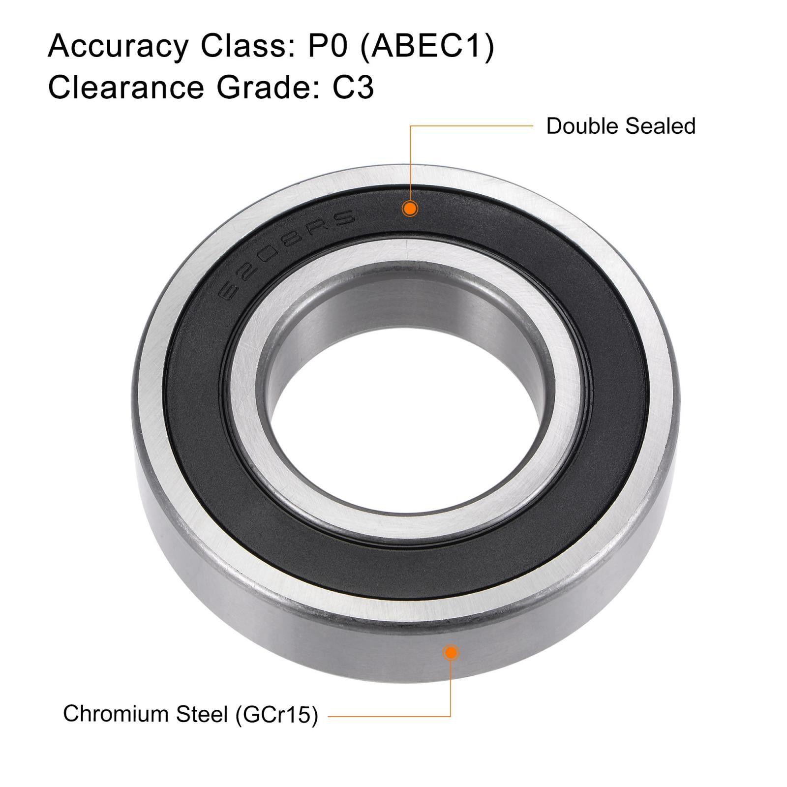 6208-2RS Deep Groove Ball Bearings 40x80x18mm Double Sealed Chrome Steel 2pcs