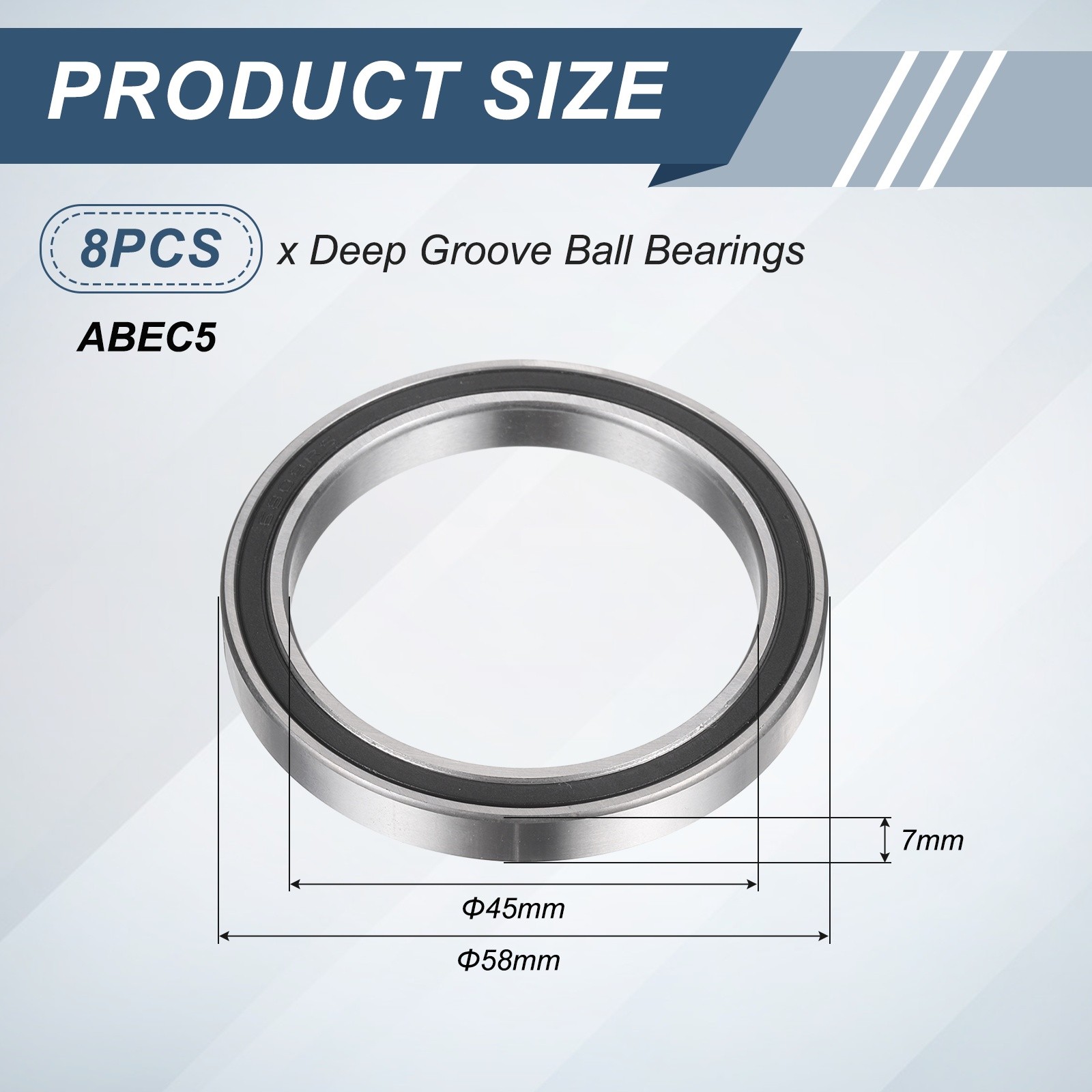 8Pcs 6809 2RS 45mmx58mmx7mm Rubber Shielded Deep Groove Ball Bearing, Black
