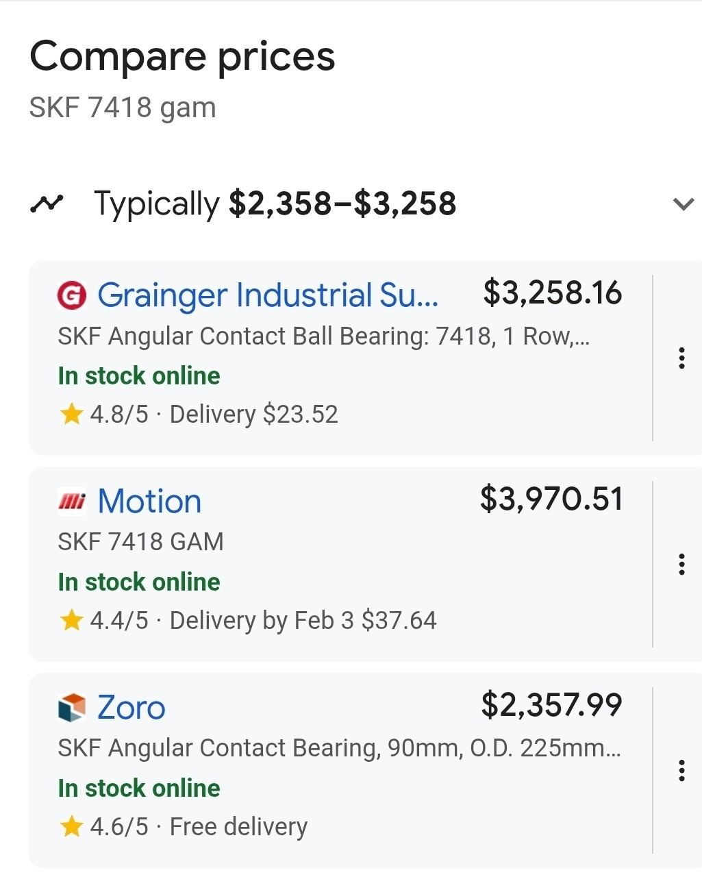 (2) New SKF 7418 GAM Angular Contact Ball Bearings