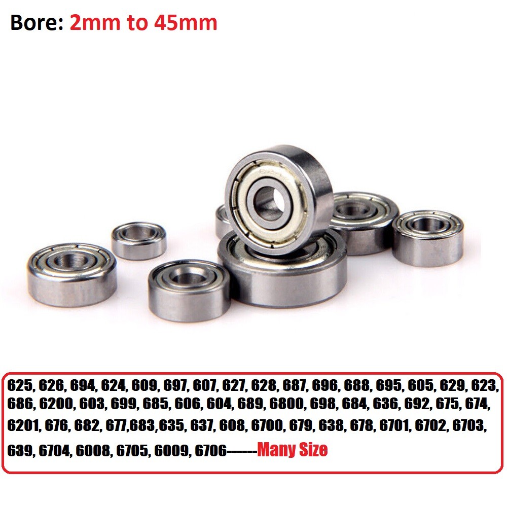 Miniature Deep Groove Ball Bearing Double Shielded ZZ Bore 6 Series 2 to 45mm