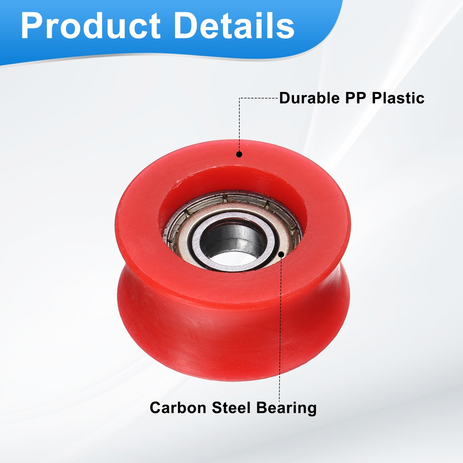 8 Pcs 6×23.3×11.2mm Red U Type Groove Plastic Guide Bearing Roller Wheels