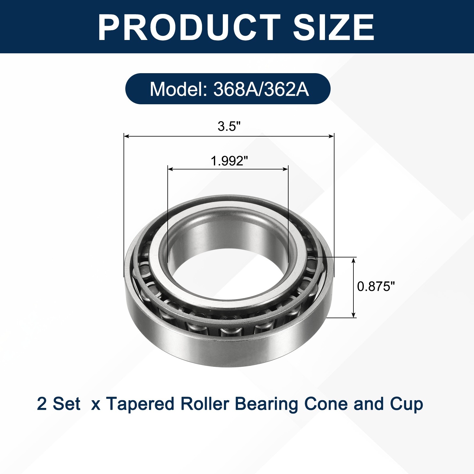 2Sets 368A/362A Tapered Roller Bearing Cone and Cup, 1.992×3.5×0.875″