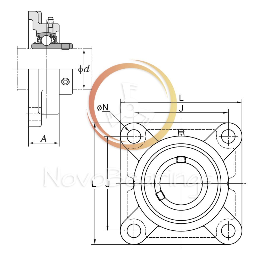 UCF207 (117 mm Square) 4-bolt Flanged Bearing Unit for 35 mm shaft by SNR brand