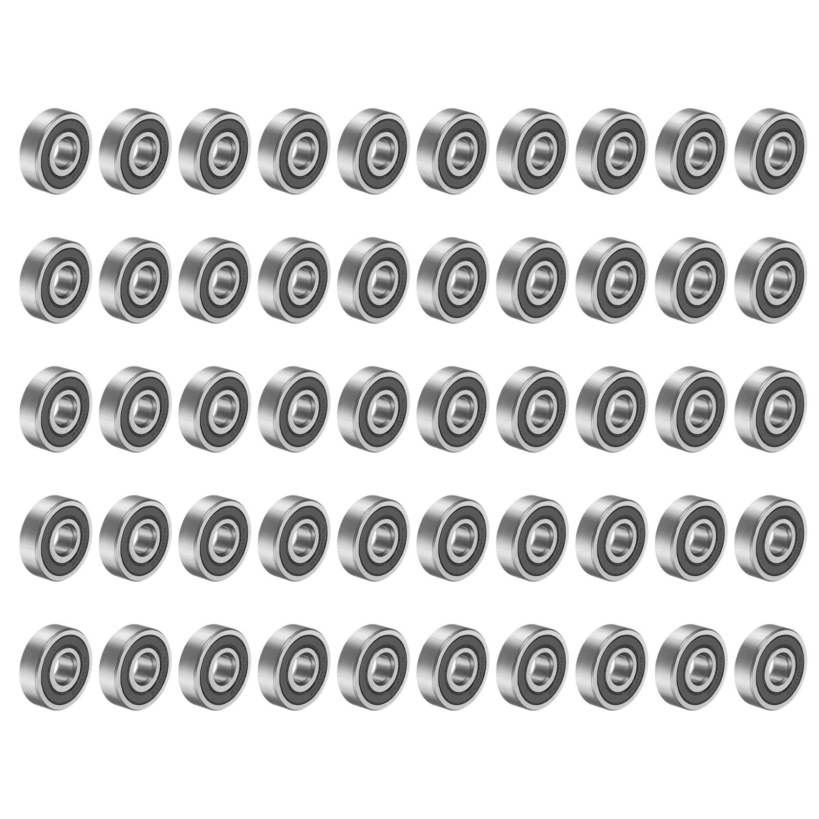 50pcs 6200RS Deep Groove Ball Bearings 10x30x9mm Double Sealed Bearings, Silver