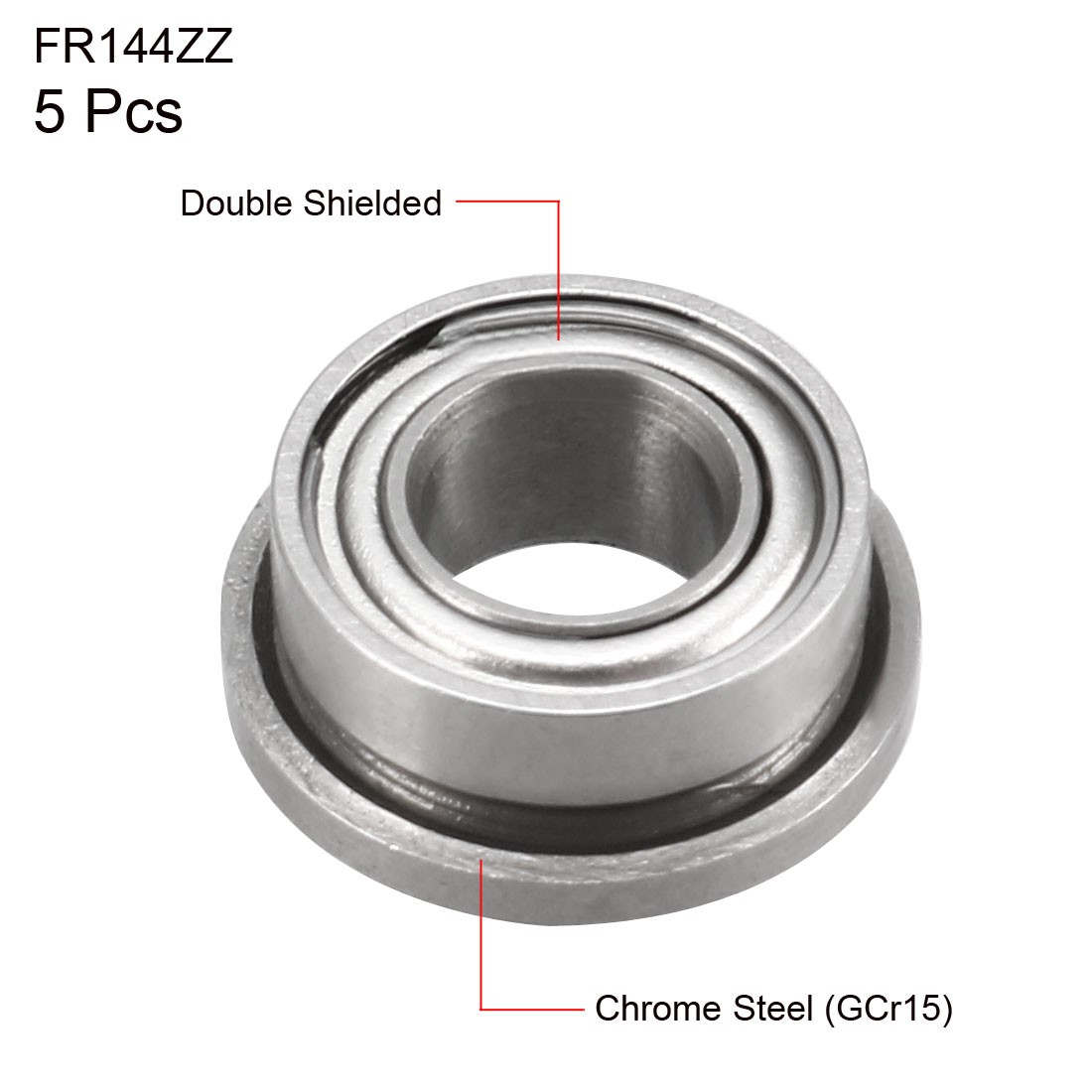 FR144ZZ Flange Ball 1/8″ x 1/4″ x 7/64″ Double Shielded GCr15 Bearings 5pcs
