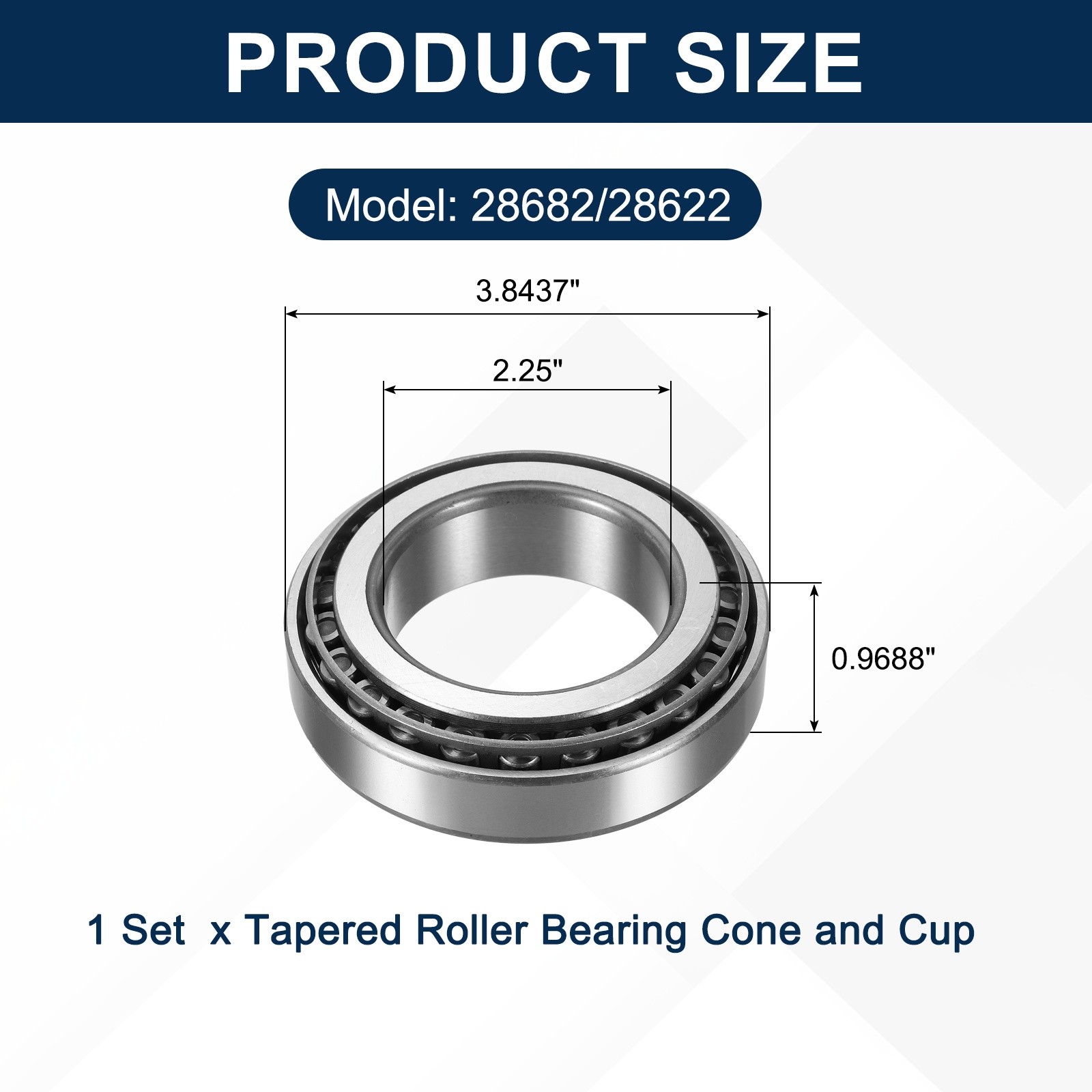 1Set 28682/28622 Tapered Roller Bearing Cone and Cup, 2.25×3.8437×0.9688″