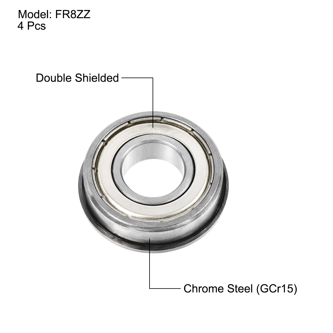 4pcs FR8ZZ Flange Ball Bearing 1/2″x1-1/8″x5/16″ Shielded Chrome Steel Bearings