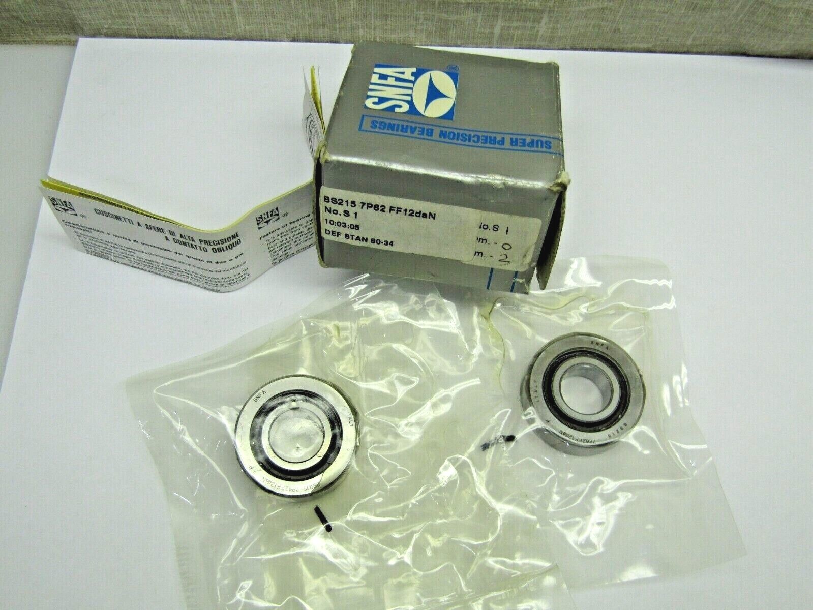 SNFA BS215 7P62 15mmX 35mm X 11mm Super Precision 2 Bearing Set BSA202CGA