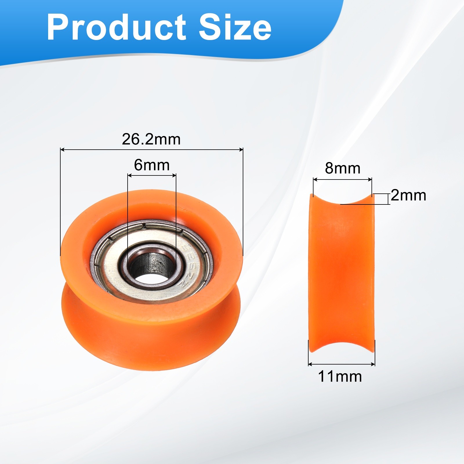 4Pcs Groove Plastic Guide Bearing 6×26.2x11mm Pulley Roller(Orange)