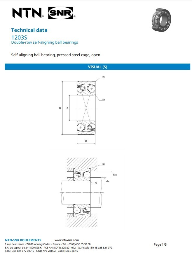 One (1) NTN 1203 S Self Aligning Bearing 17 MM ID Japan NEW