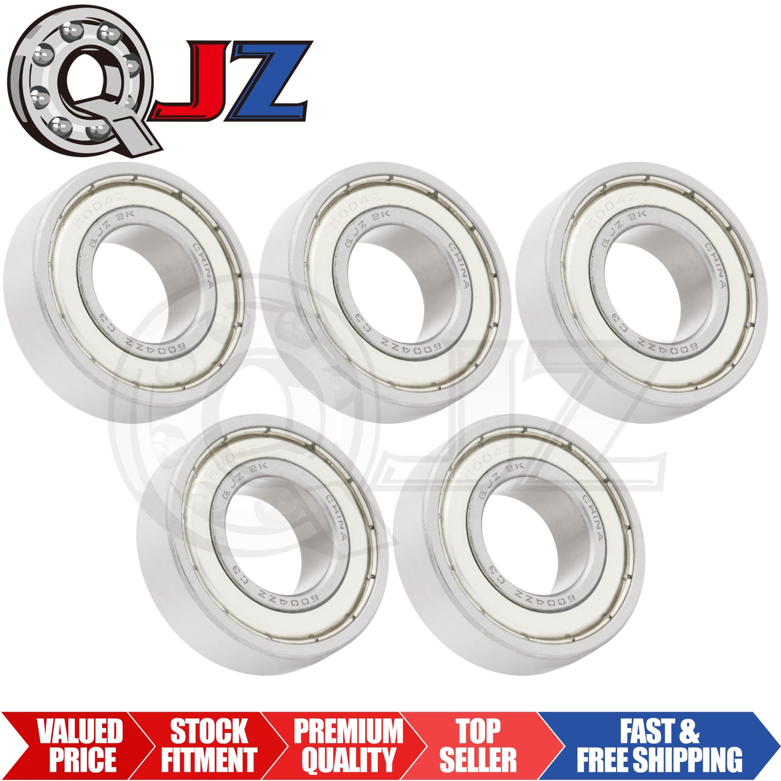 [Qty.5] New 6004-ZZ Radial/Deep Groove Ball Bearing [20mm ID x 42mm OD x 12mm W]