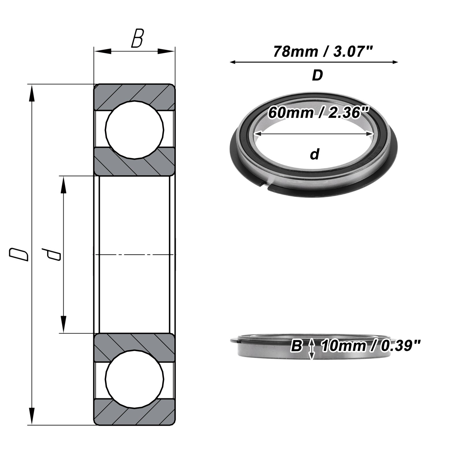 6812NR2RS Deep Groove Ball Bearings 60x78x10mm 1Pc Scooter Skateboard Wheel