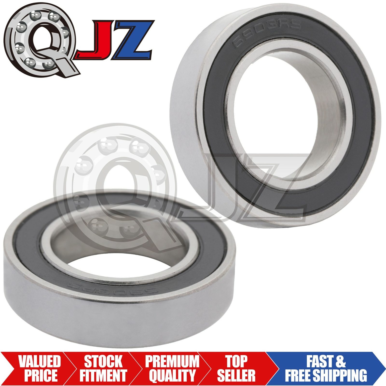 [2-Pk] 6903-2RS Radial/Deep Groove Ball Bearing 17mm x 30mm x 7mm Rubber Seals