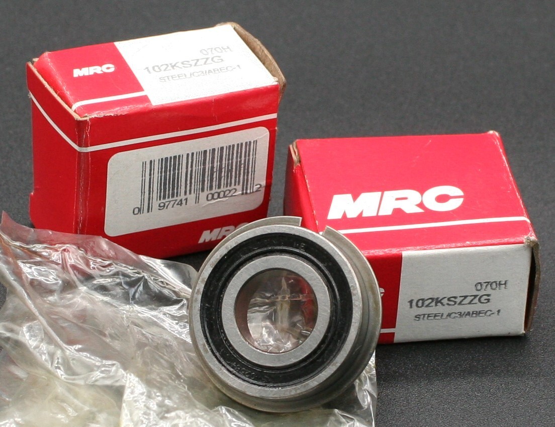 Two (2) MRC 102 KSZZG 070H C3 Deep Groove Bearing w Snap Ring 15MM ID INDIA NEW