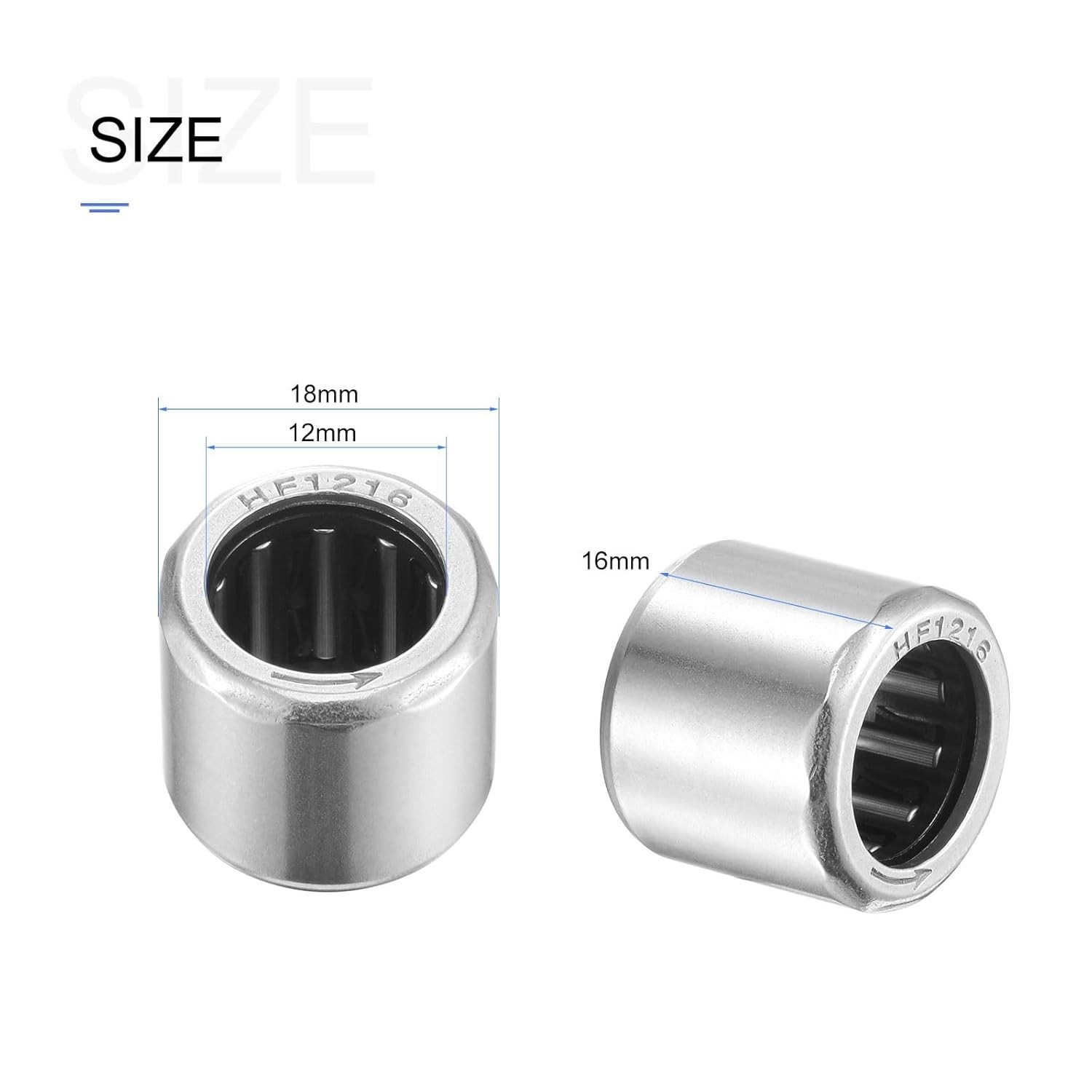 5 Packs HF1216 Needle Roller Bearings 12x18x16mm, Chromium Steel Open End
