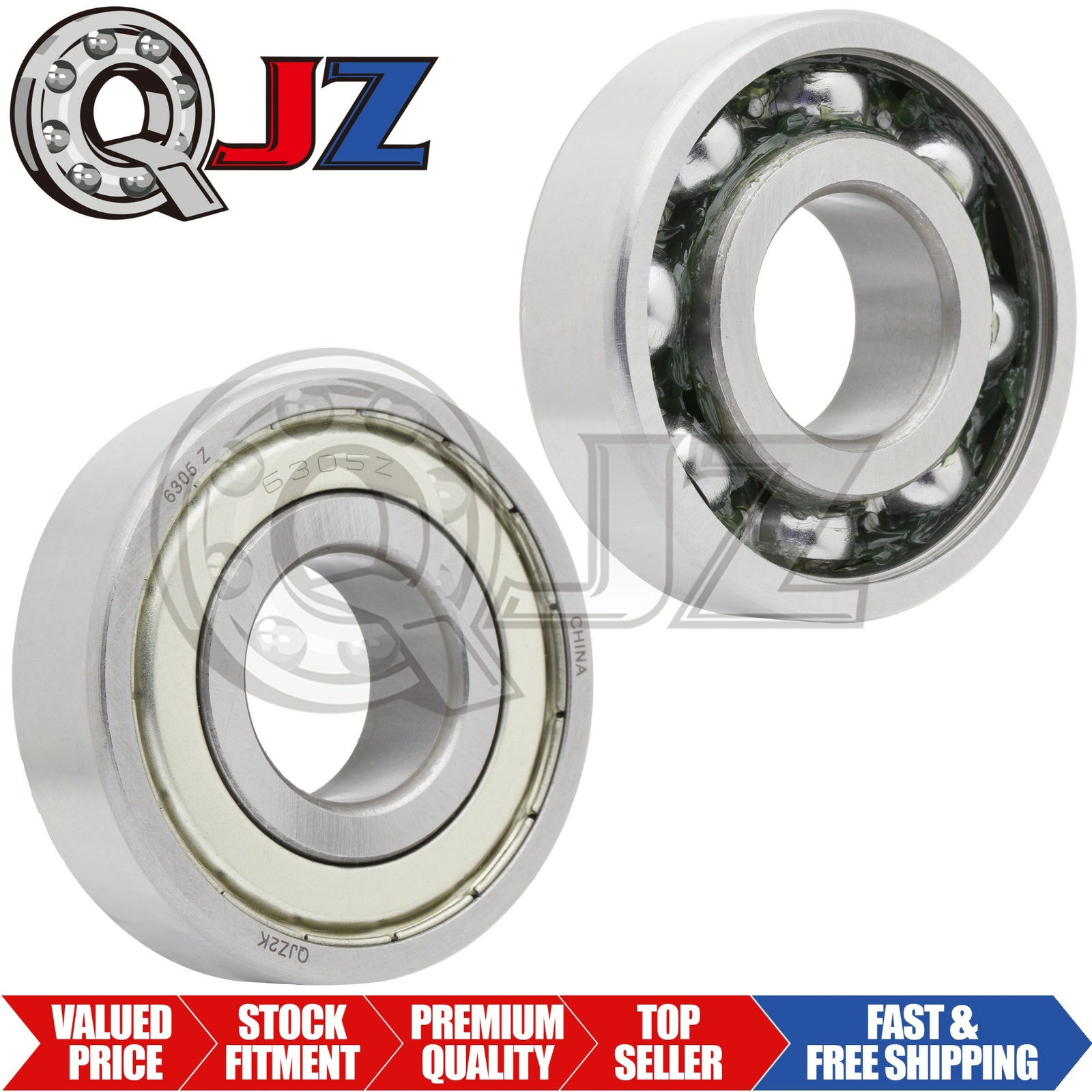 [2-Pk] 6305-Z Radial/Deep Groove Ball Bearing Single Shield 25mm x 62mm x 17mm
