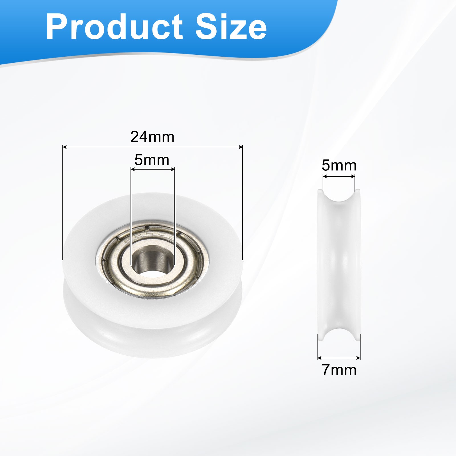 16Pcs Groove Nylon Plastic Guide Bearing 5x24x7mm Pulley Roller(White)