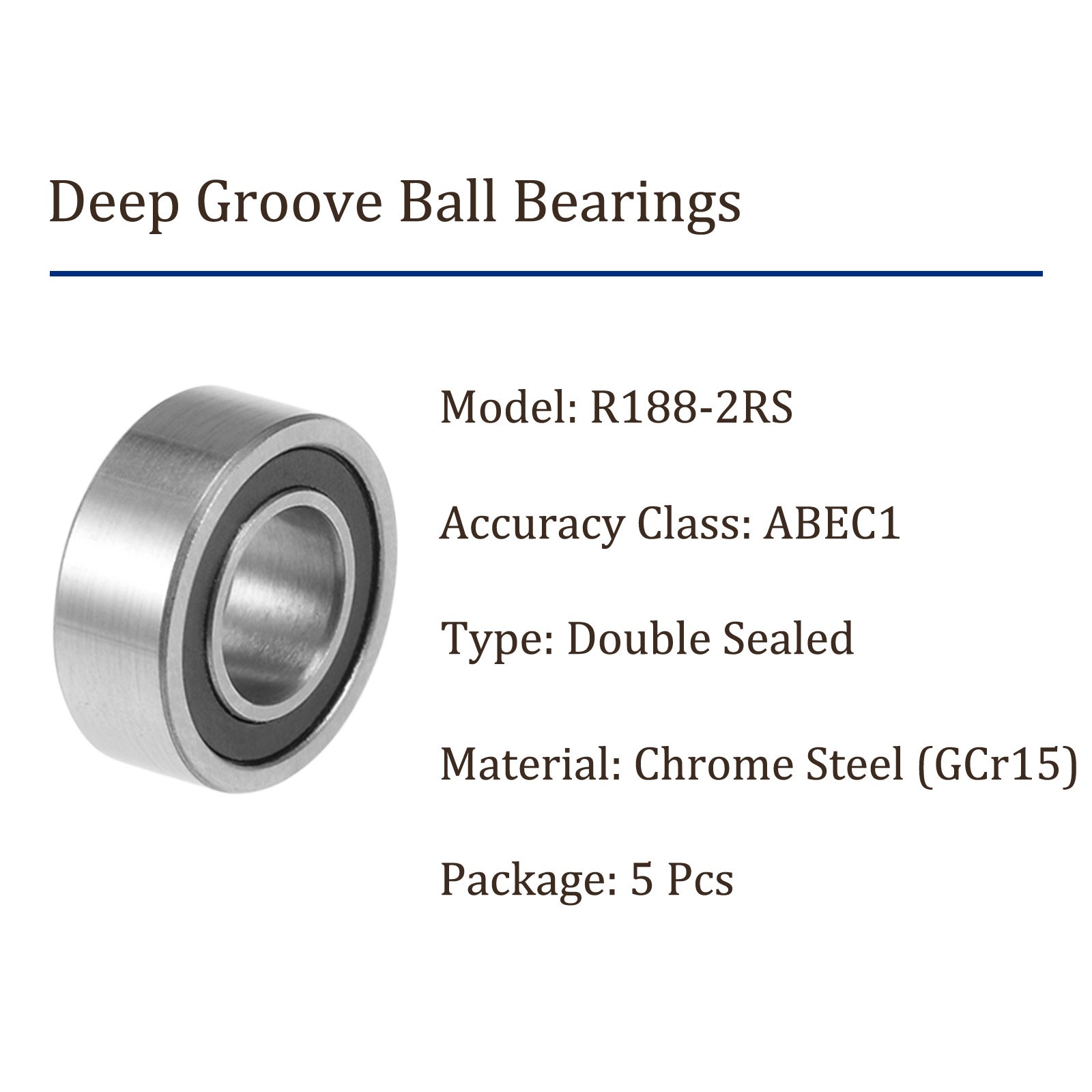 5pcs Ball Bearings – [1/4 Inch x 1/2 Inch x 3/16 Inch] Chrome Sealed Industrial