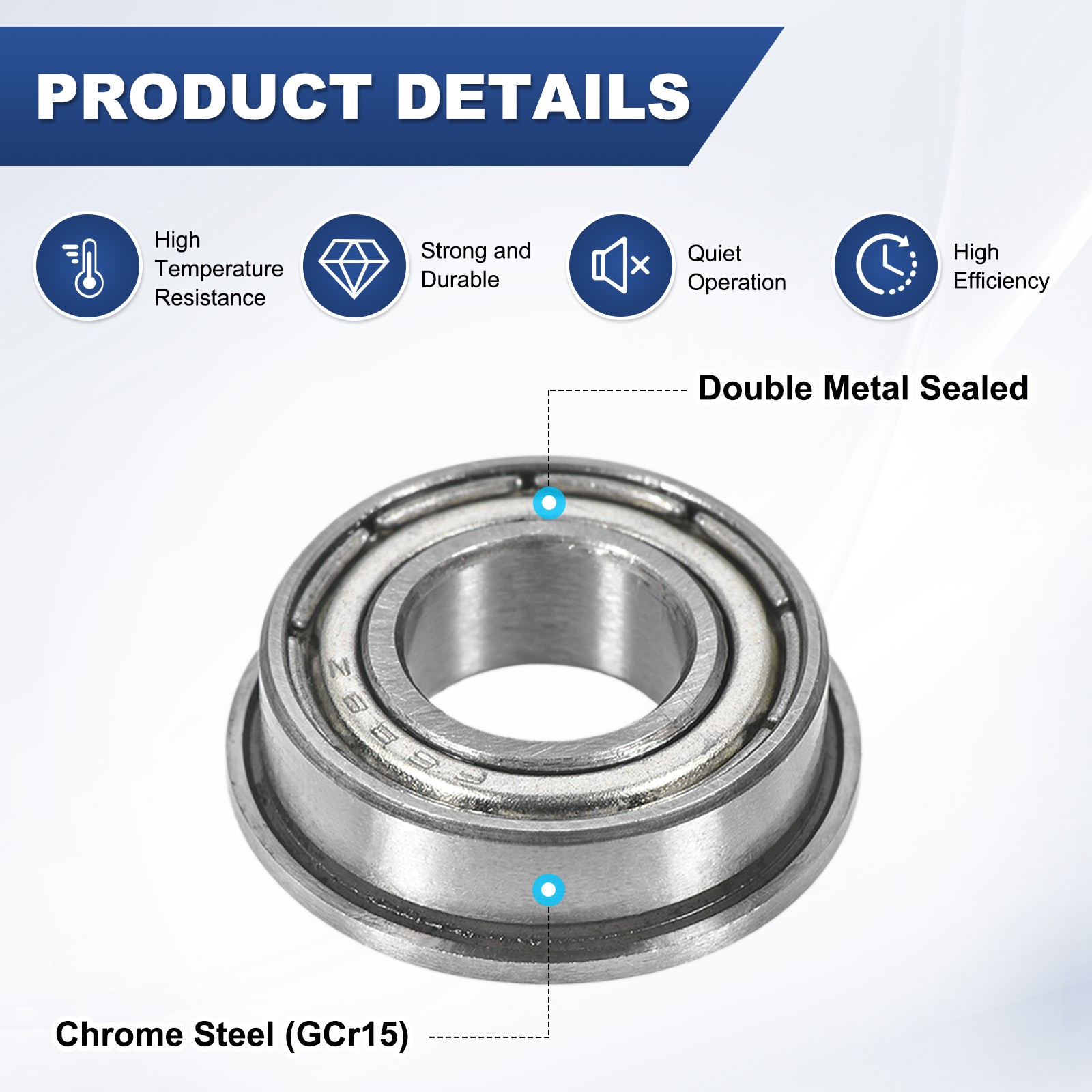 4-Pack F688ZZ Flanged Ball Bearing, 8x16x5mm Metal Sealed Chrome Steel