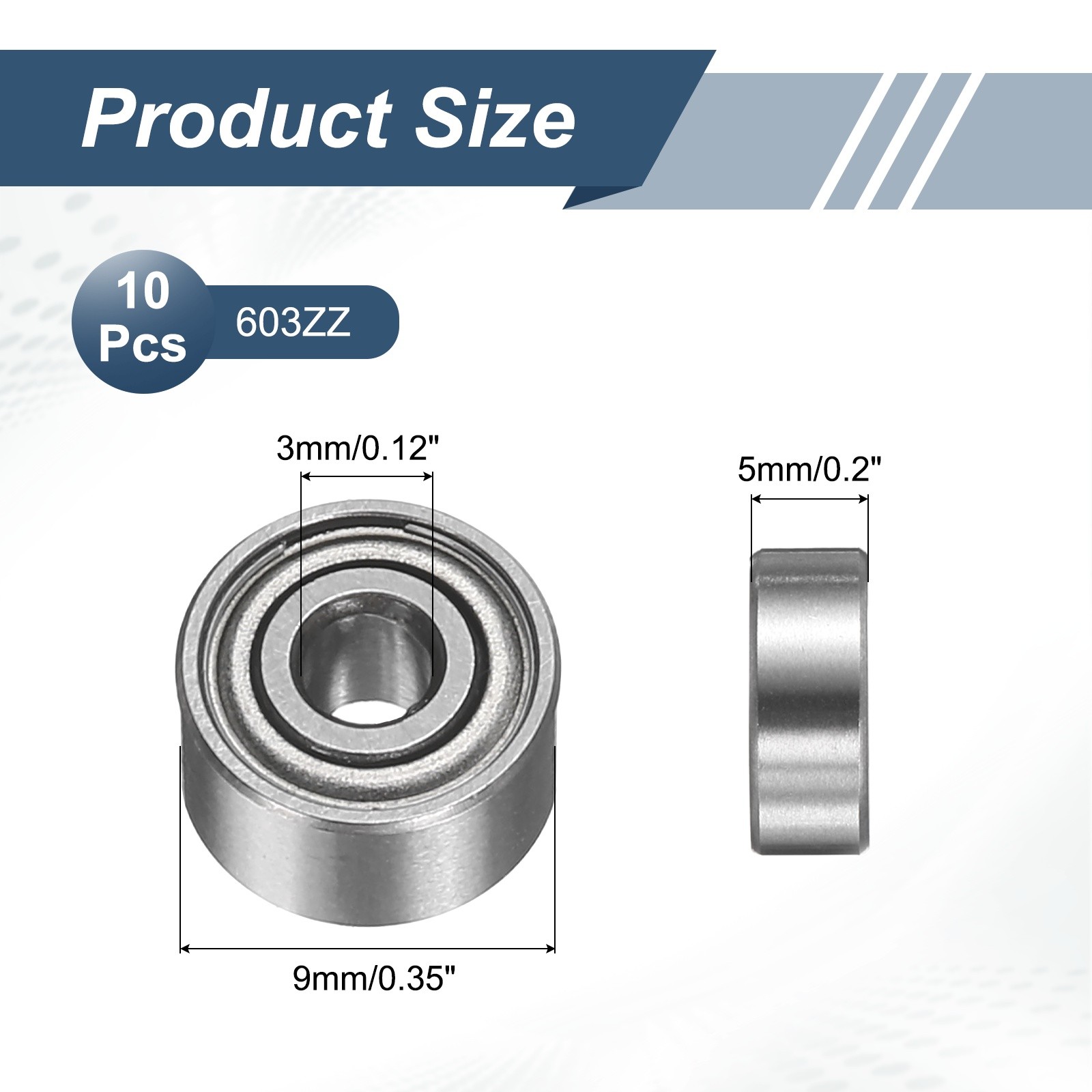10 Pack 3 x 9 x 5mm 603ZZ Deep Groove Ball Bearings, ABEC5