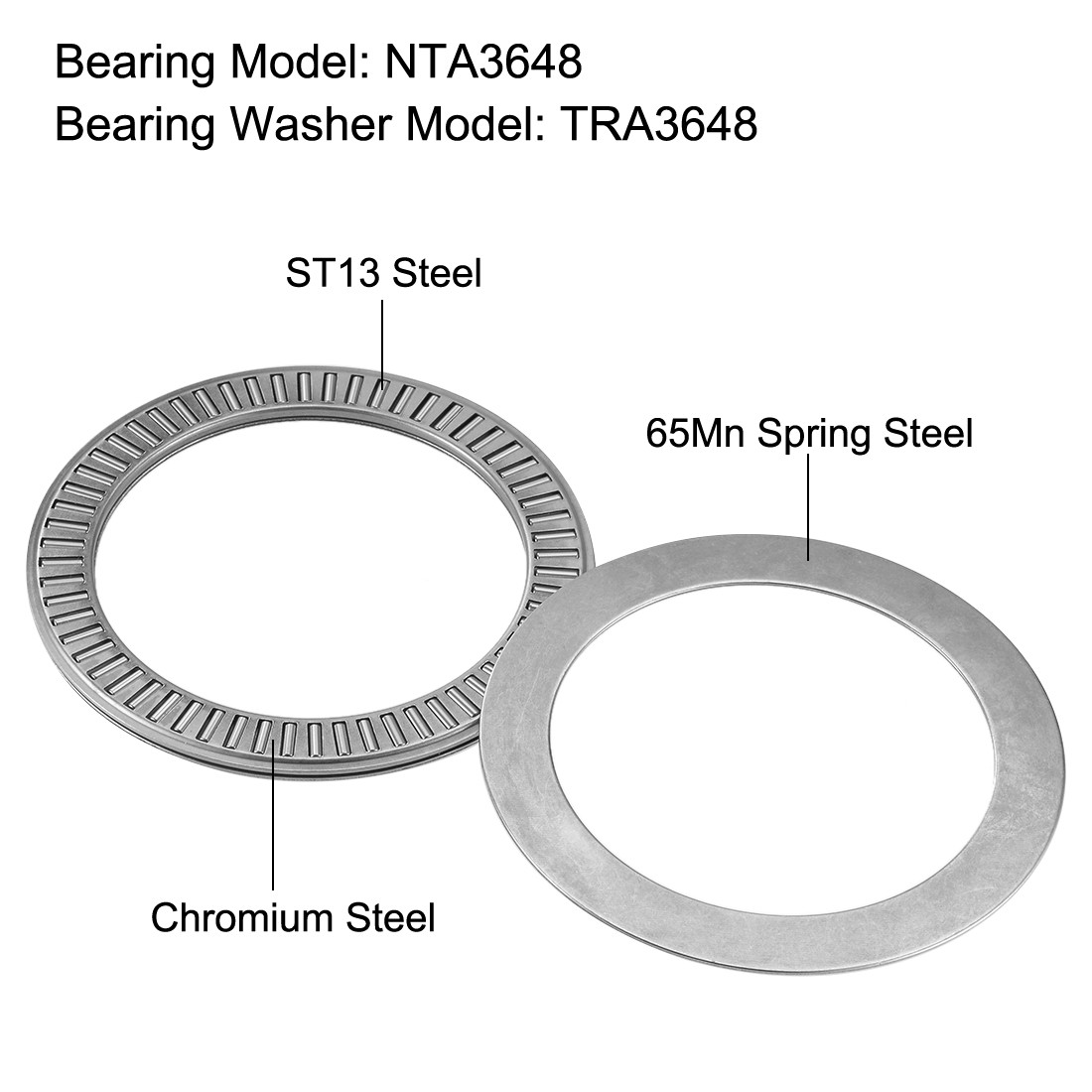 NTA3648 Thrust Needle Roller Bearings 2-1/4 x 3 x 5/64-inch with Washer