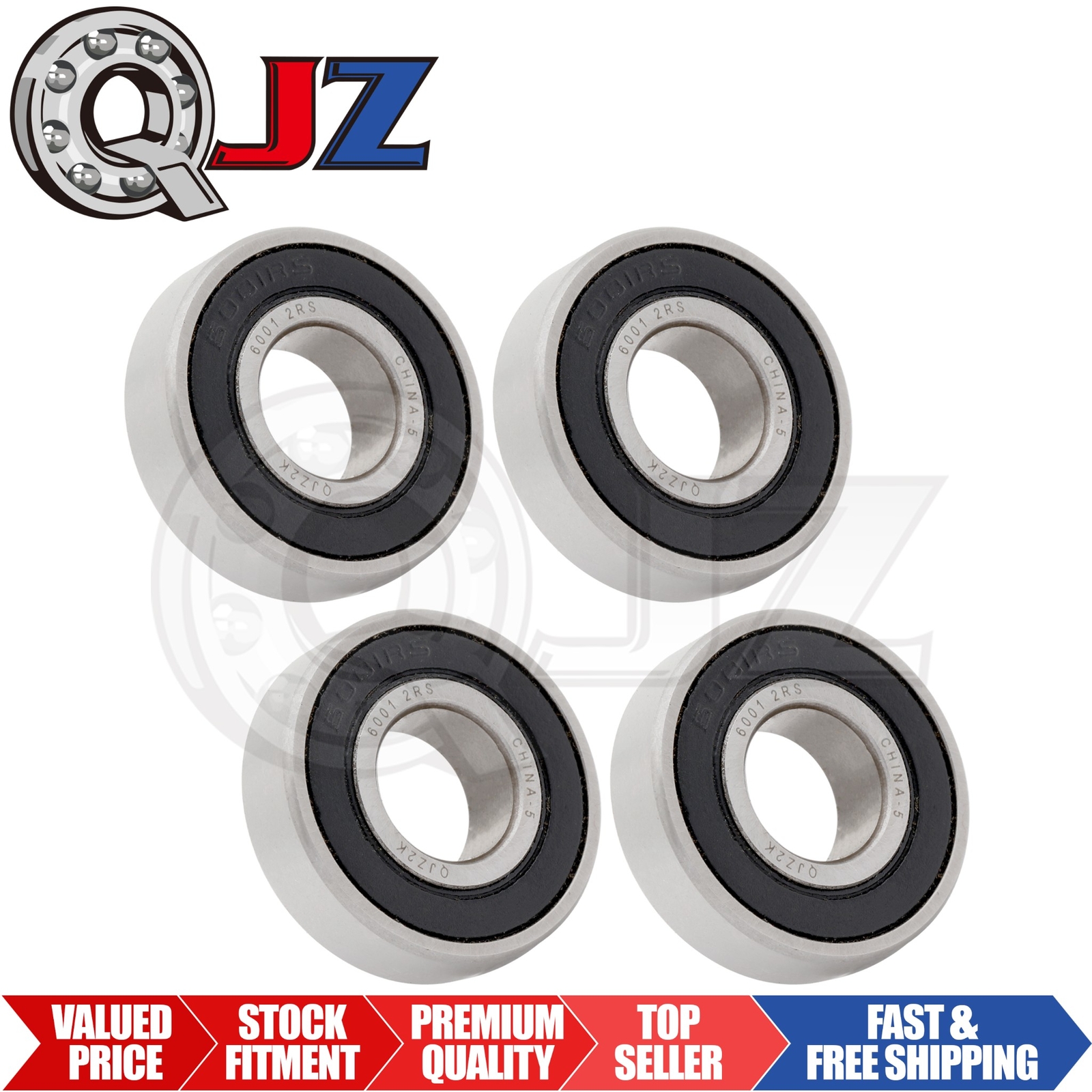[Qty.4] New 6001-2RS Radial/Deep Groove Ball Bearing [12mm ID x 28mm OD x 8mm W]