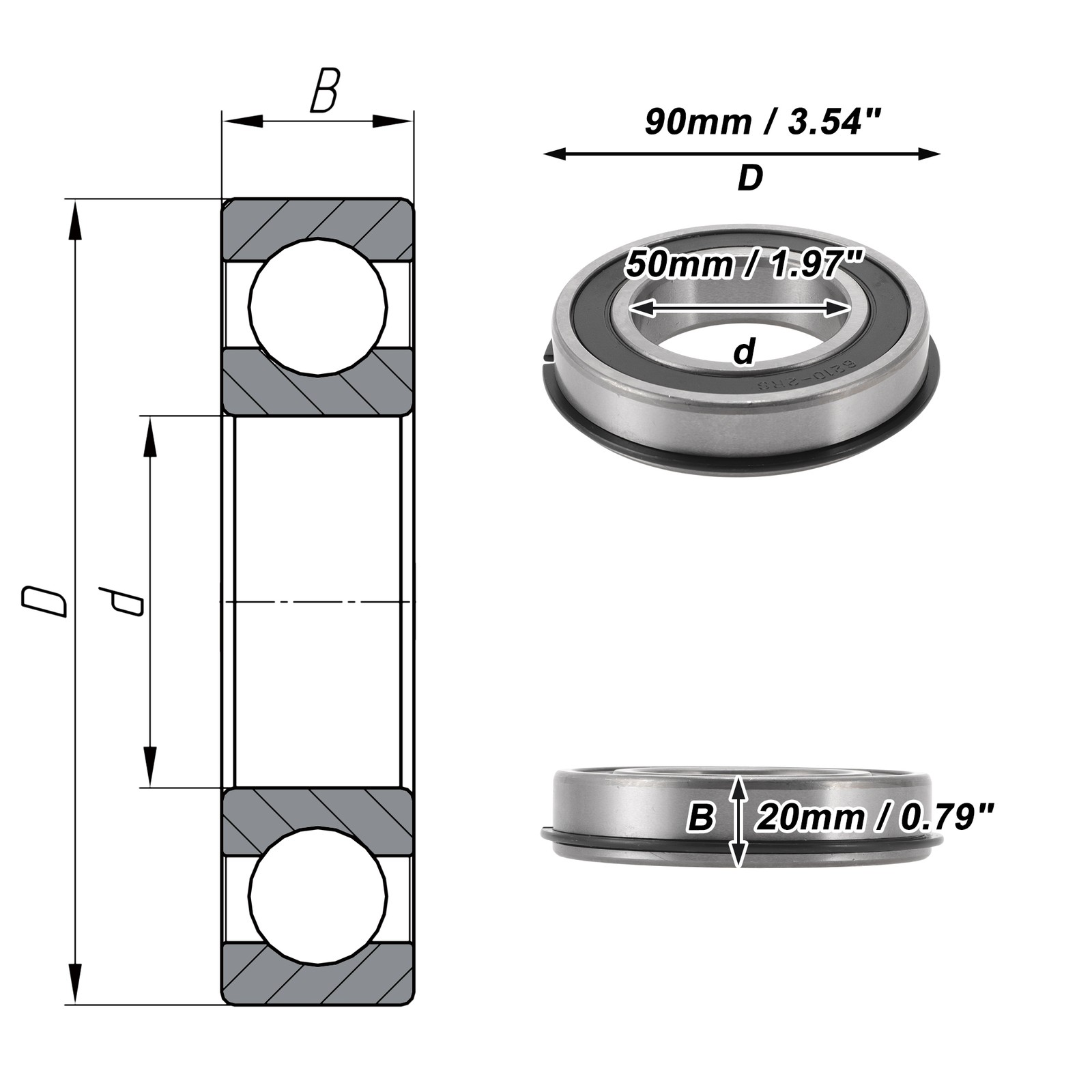 6210NR2RS Deep Groove Ball Bearings 50x90x20mm 1 Pc Scooter Skateboard Wheel