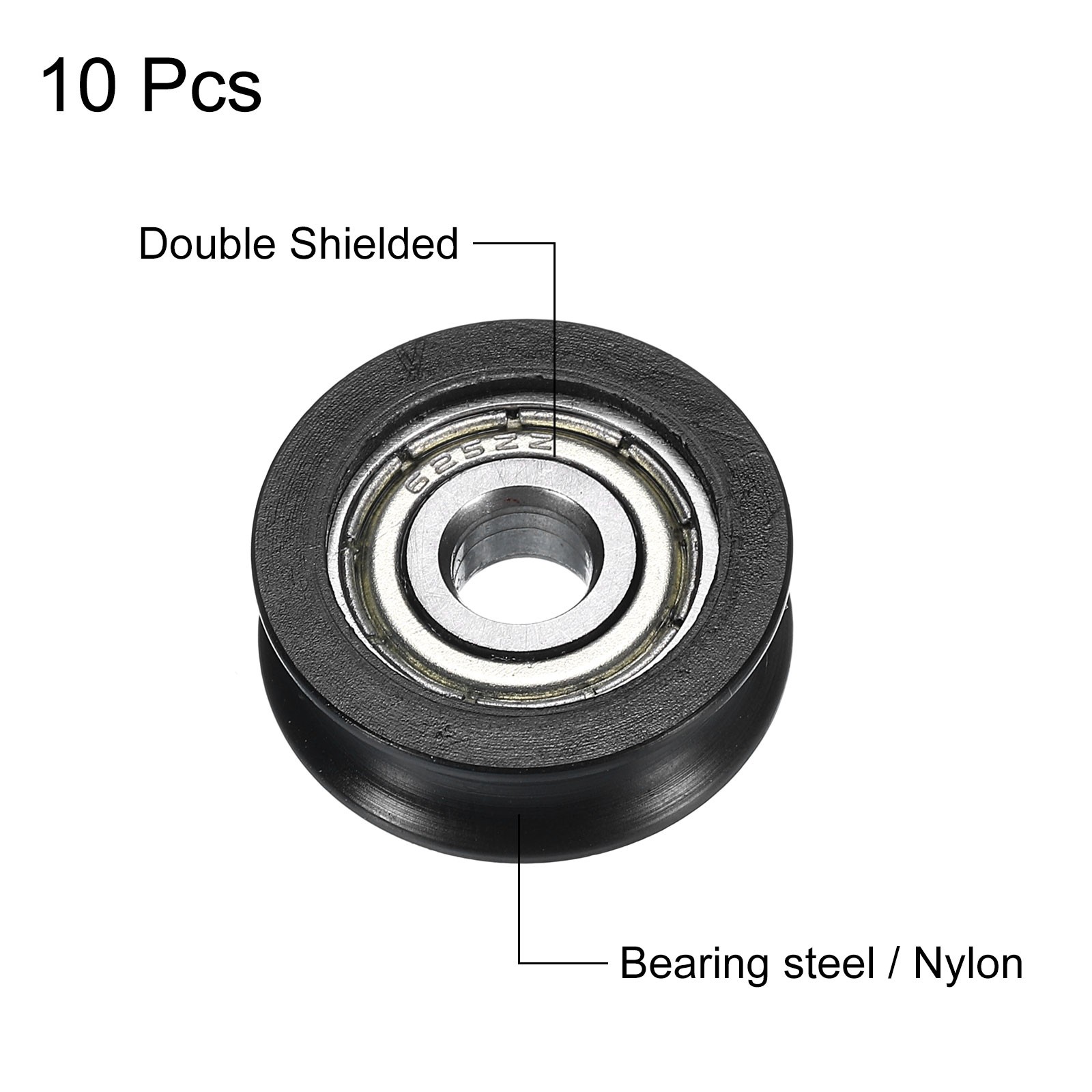 10pcs – U625ZZ Nylon Pulley U-Groove Ball Bearing 5x20x7mm U Groove Roller Wheel