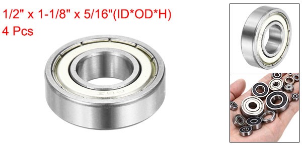 4Pcs R8ZZ 1/2″ ID x 1-1/8″ OD x 5/16″ Height Z3 Ball Bearings Silver Tone