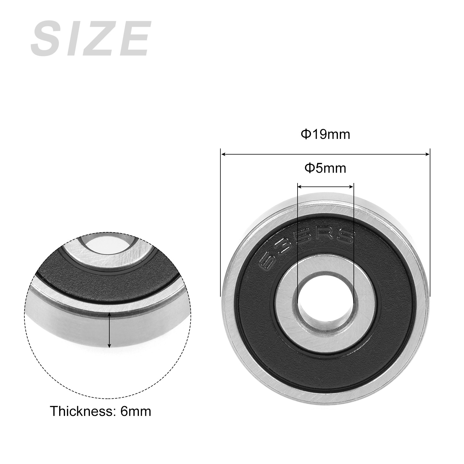 Deep Groove Ball Bearing 635-2RS 5mmx19mmx6mm 2Pcs Chromium Steel Double Sealed