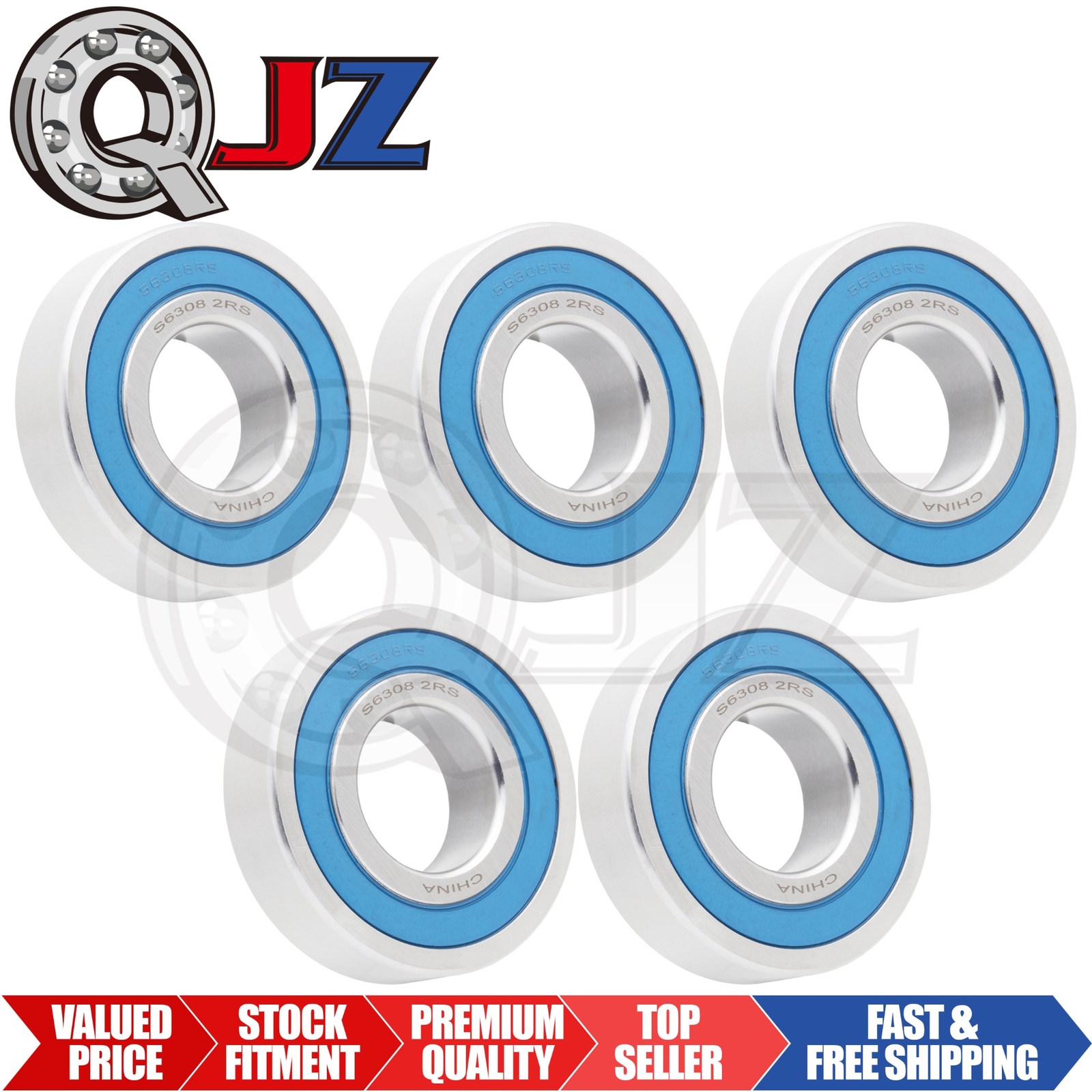 [Qty.5] S6308-2RS New Stainless Radial Ball Bearing [40mm ID x 90mm OD x 23mm W]