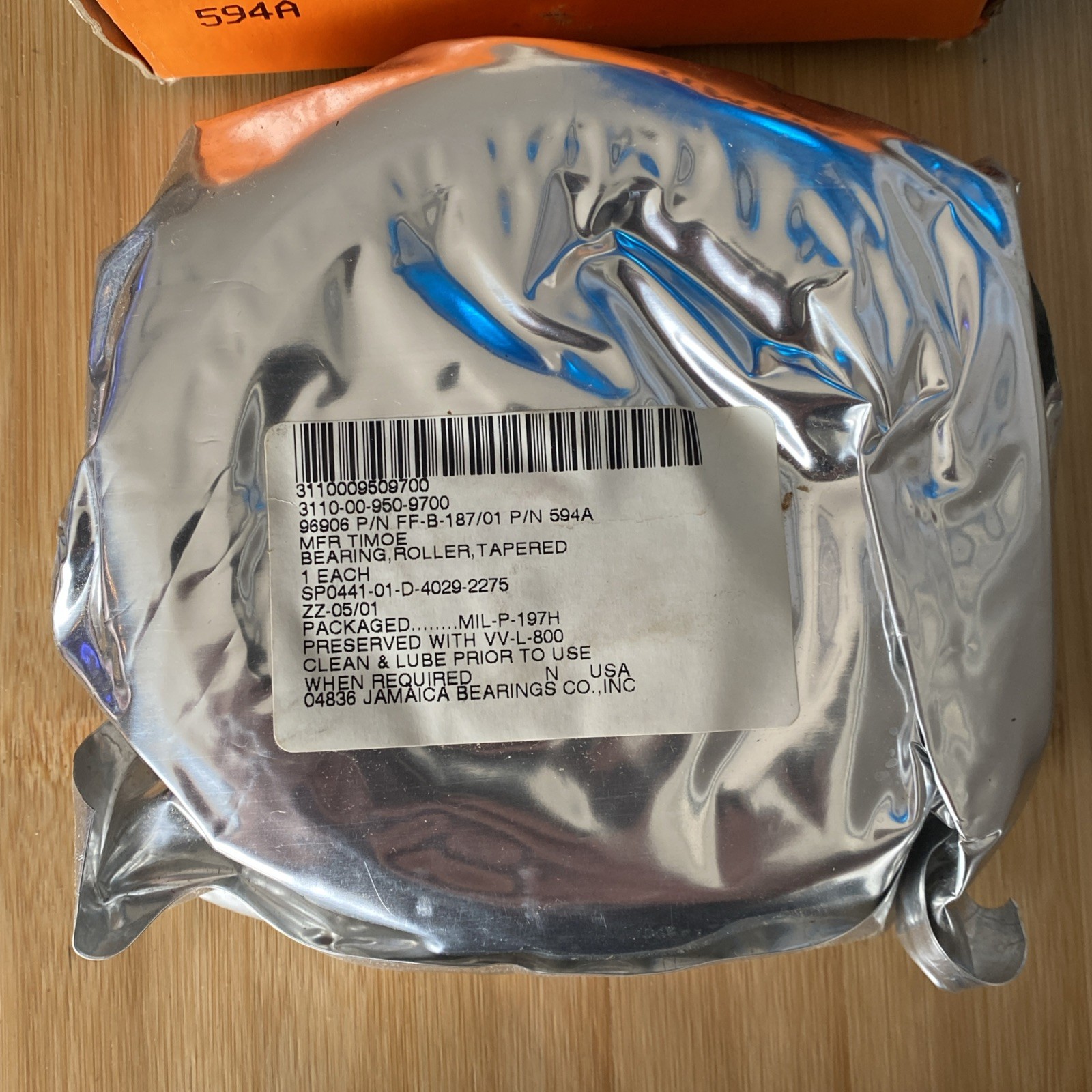 Timken 594A Tapered Roller Bearing – NOS – New Bearing – Damaged Box