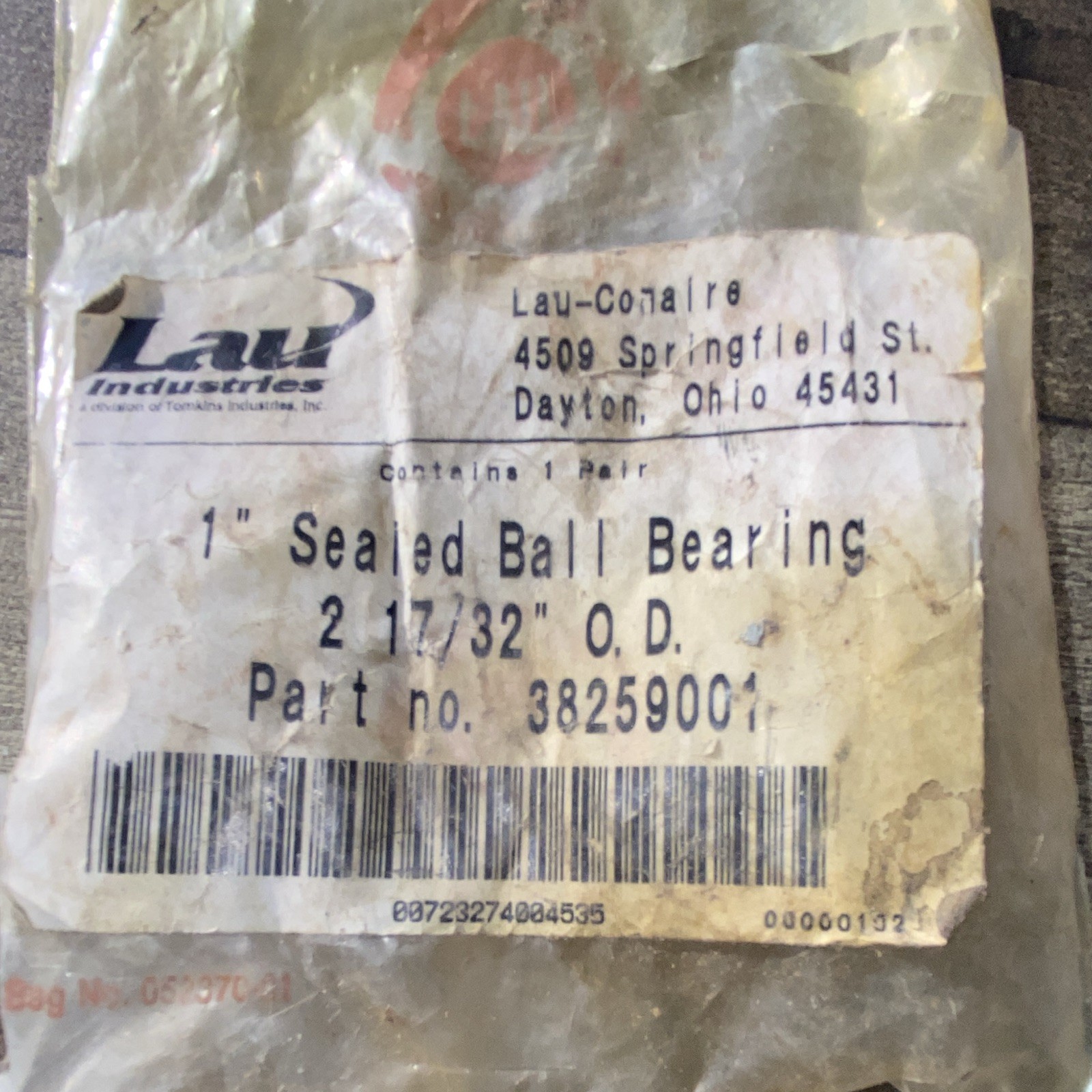 Lau Industries 38259001 Sealed Ball Bearing 1 in Bore 2 17/32 in OD