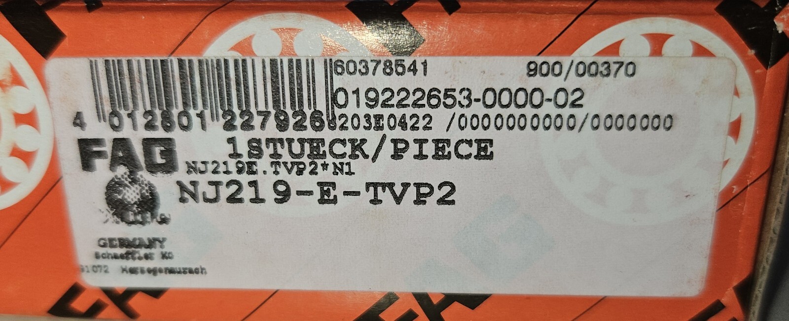 FAG NJ219-E-TVP2 C3 Fag Cylindrical Roller Bearing Silver – 95mm x 170mm x 32mm