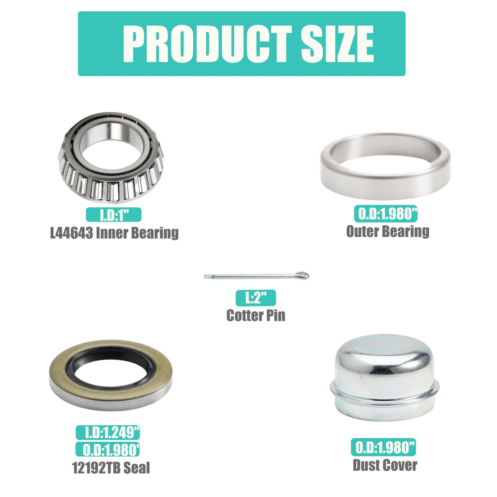 2 Set Fits for 1” Axles Trailer Wheel Hub Bearings Kit, L44643/L44610,1.000″ ID