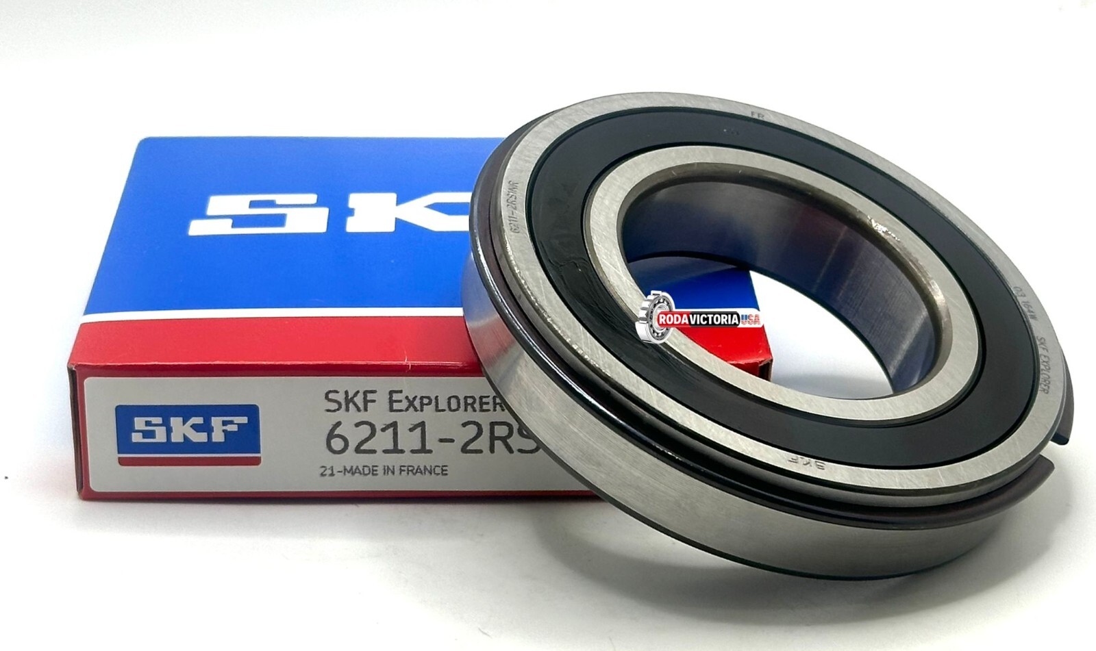 SKF 6211 2RS1 NR BALL BEARING, RUBBER SEALED + SNAP RING 55x100x21mm