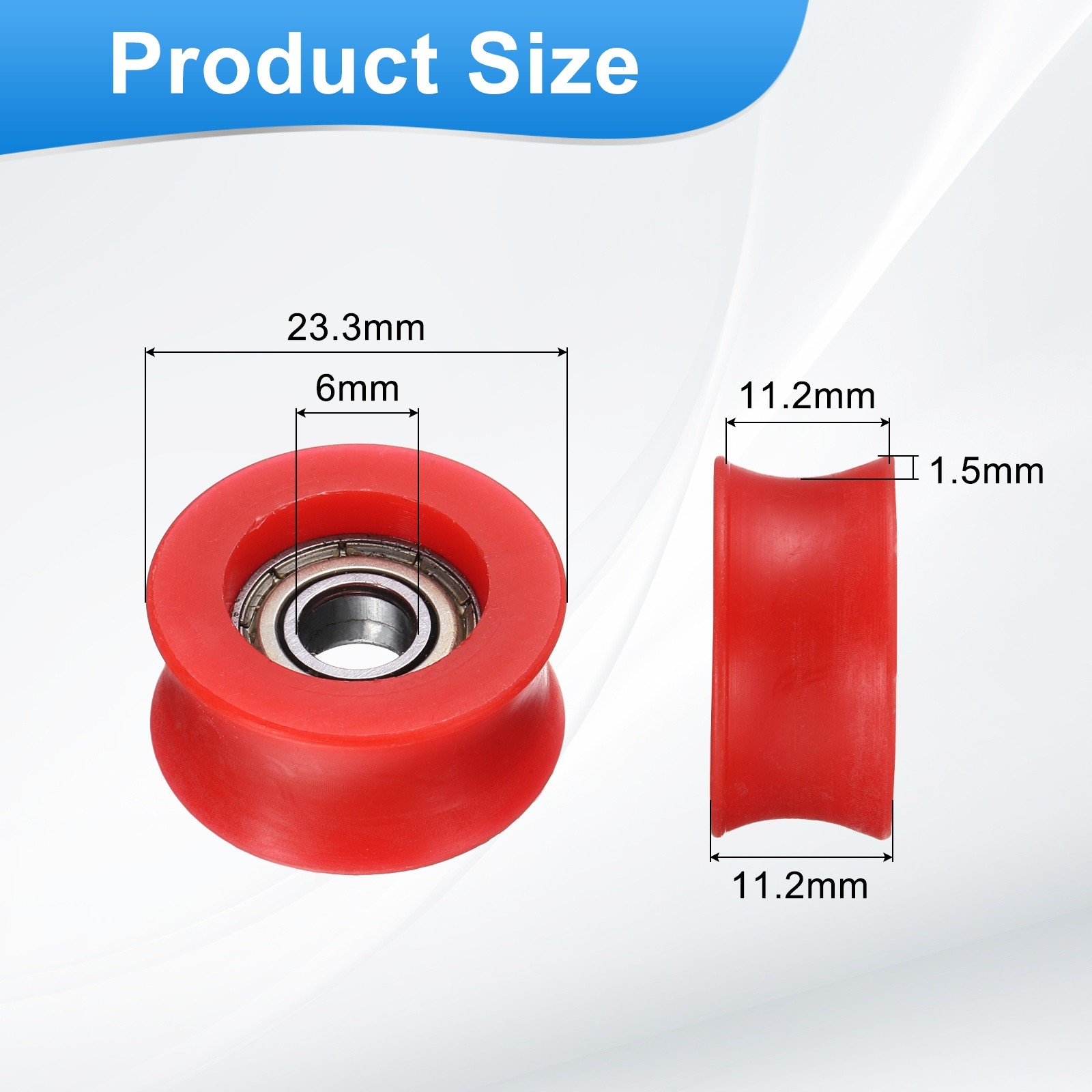 8 Pcs 6×23.3×11.2mm Red U Type Groove Plastic Guide Bearing Roller Wheels
