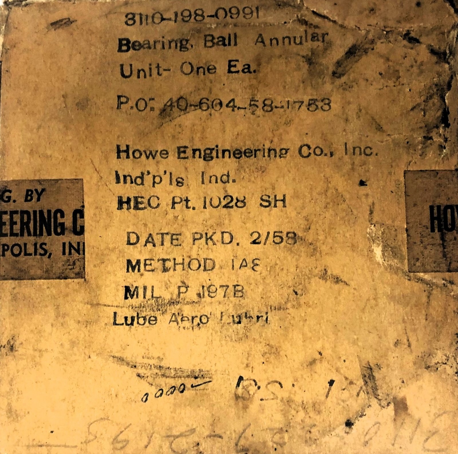 Howe Engineering 3110-198-0991 Annular Ball Bearing 40-604-58-1753 NOS