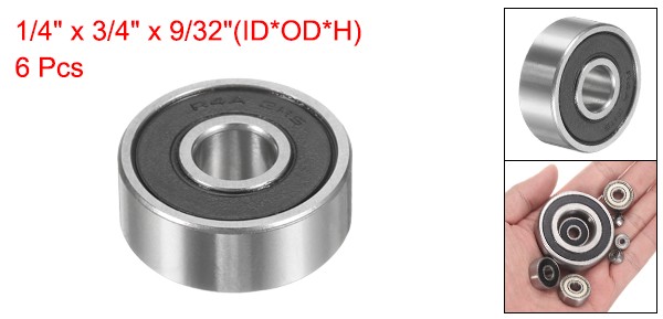 6pcs R4A-2RS 1/4″ ID x 3/4″ OD x 9/32″ Height Z2 Ball Bearings Silver Tone