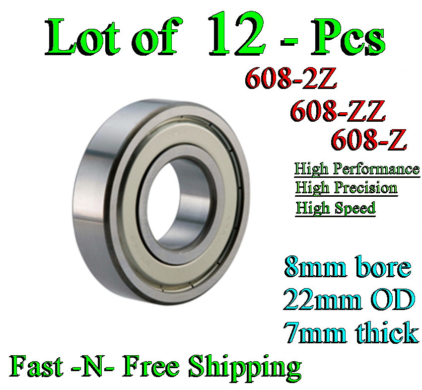 12 pcs 608-ZZ 608-Z 608-2Z High Performance Radial Ball Bearings – Deep Groove