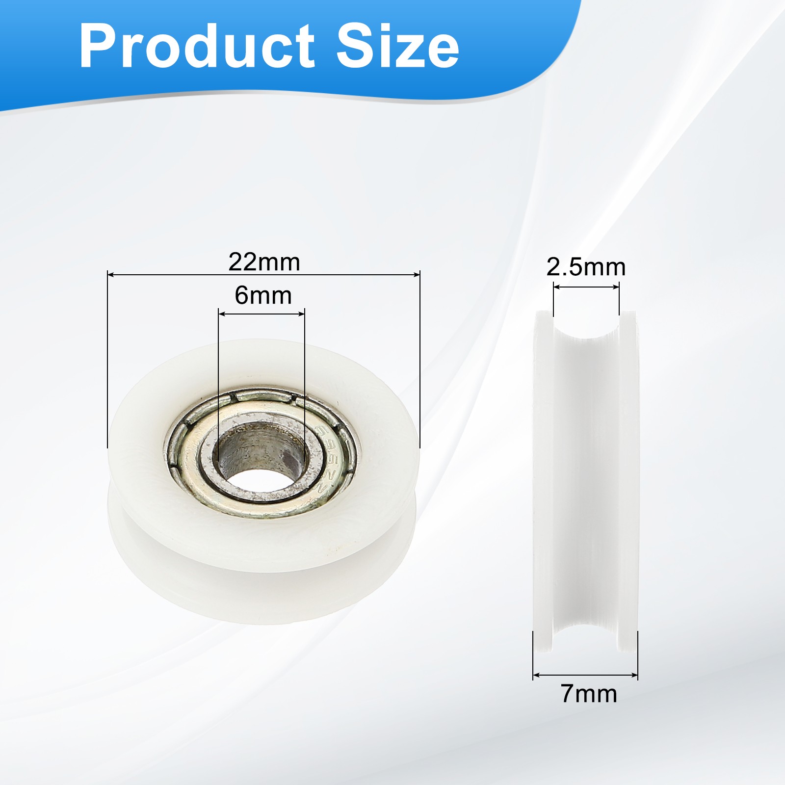 8 Pcs White Groove Nylon Plastic Guide Bearing 6x22x7mm Pulley Roller