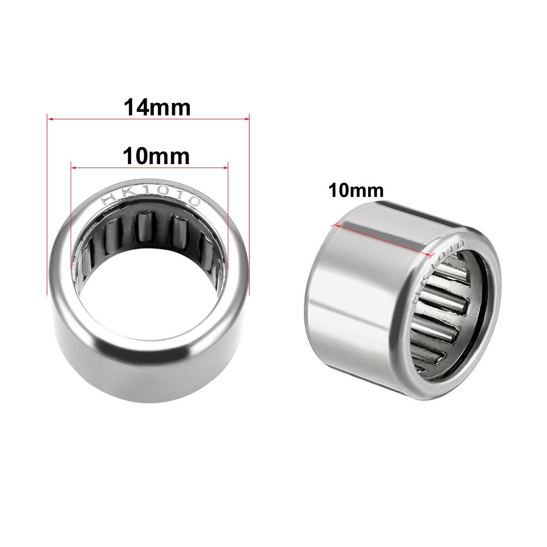 10pcs HK1010 Drawn Cup Needle Roller Bearings 10mm Bore Dia 14mm OD 10mm Width