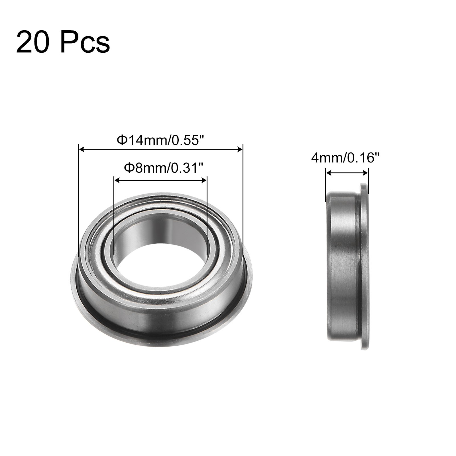 20X MF148ZZ Flanged Ball Bearing 8x14x4mm ABEC1 Double-sided Metal Shield