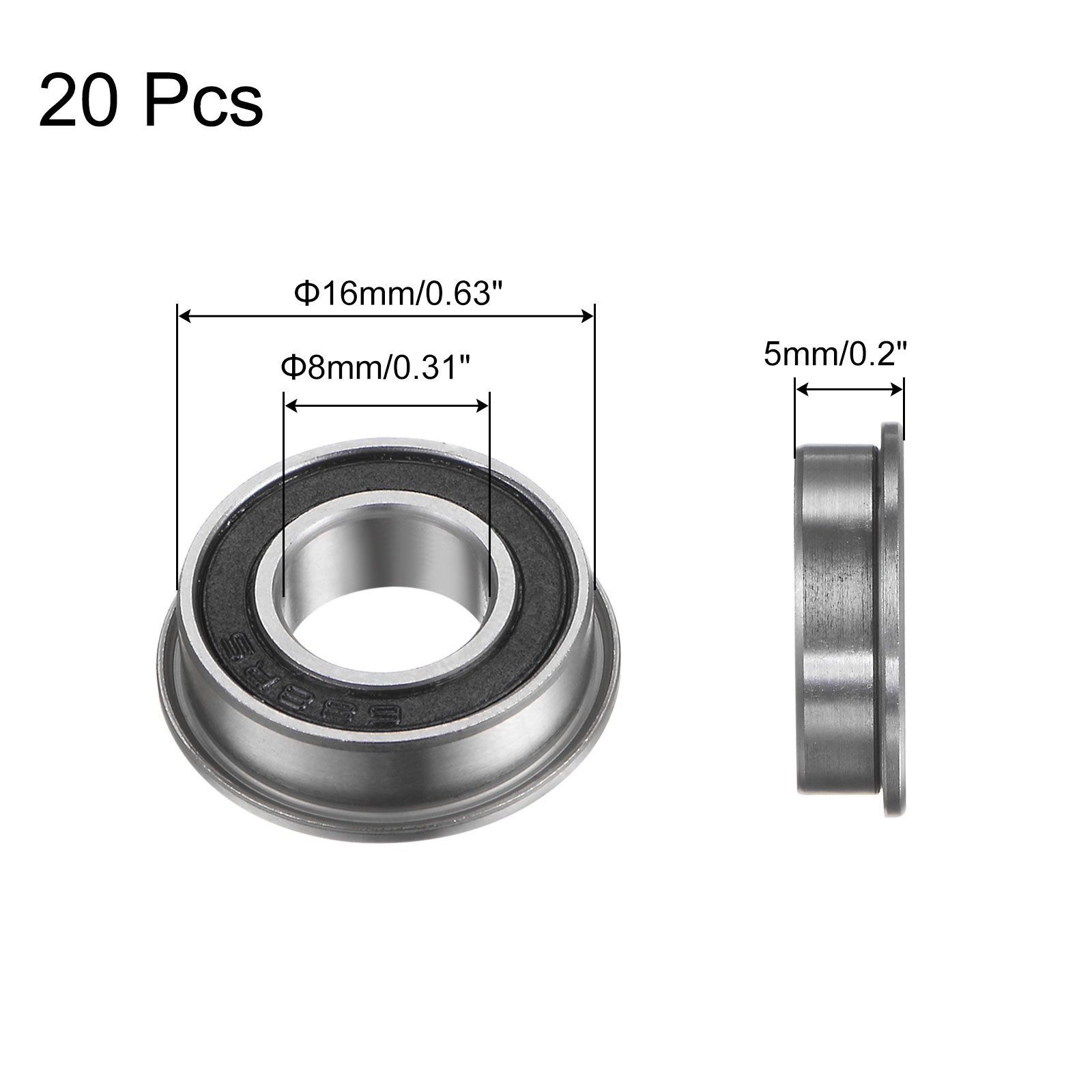 20pcs F688-2RS Flanged Ball Bearing 8x16x5mm ABEC1 Flange Bearings