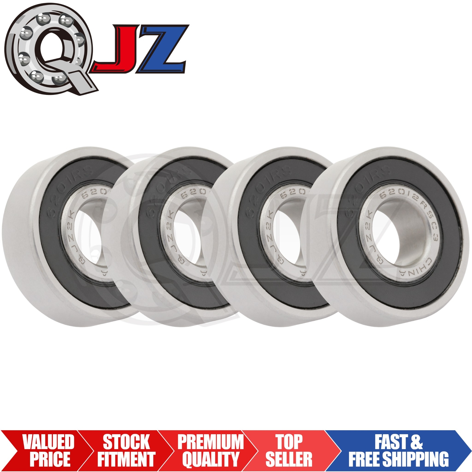 [Qty.4] SS6201-2RS Stainless Radial Ball Bearing [12mm Bore x 32mm OD x 10mm W]