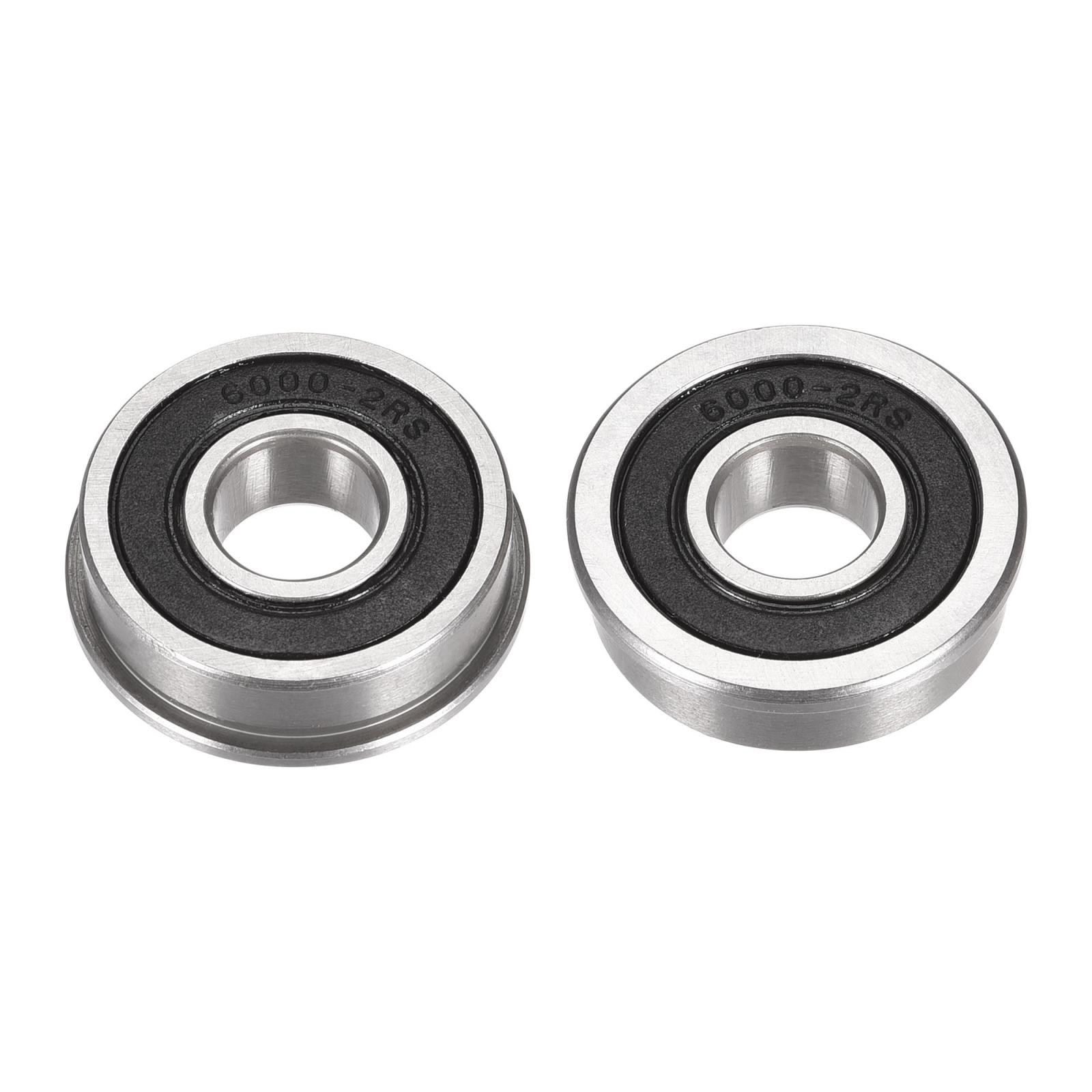 F6000-2RS Flange Ball Bearing 10x26x8mm Double Sealed Chrome Steel Bearing 2pcs