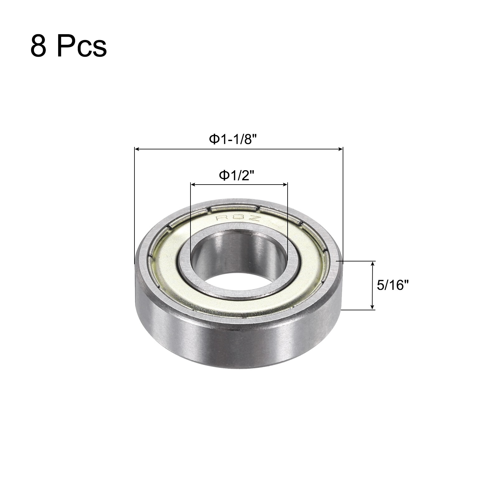 8pcs R8ZZ 1/2″x1-1/8″x5/16″ Z2 Double Shield Iron Ball Bearing